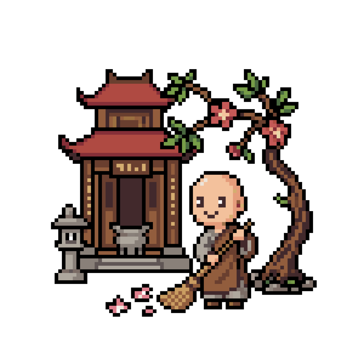 Pixel Chú Tiểu quét sân chùa