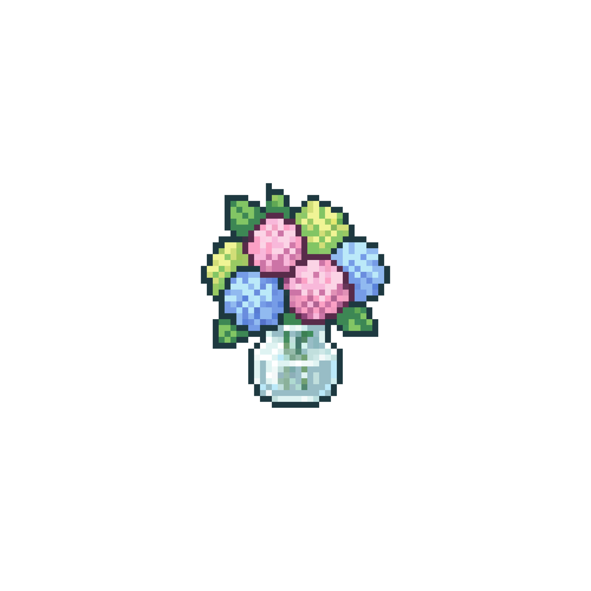Pixel bình hoa cẩm tú cầu