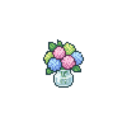 Pixel bình hoa cẩm tú cầu