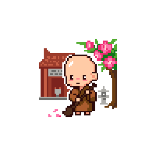 Pixel Chú Tiểu quét sân chùa