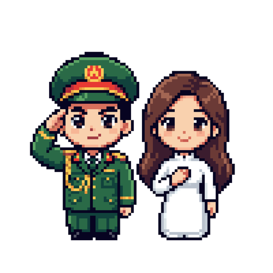 Pixel Chú Bộ Đội và Cô Gái mặc áo dài